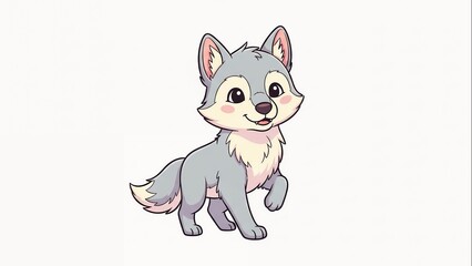 Obraz premium An adorable gray wolf cub stands playfully in a serene natural setting outdoors.