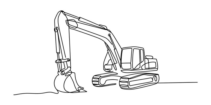 Continuous line art drawing of a large construction excavator vehicle Vector, illustration