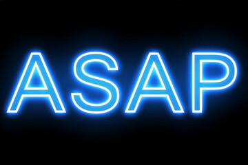 Glowing blue neon text asap acronym on black background