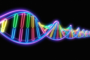 Colorful neon dna double helix structure on black background