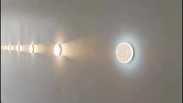 Abstract display of light circles illuminated on a wall, gradient transitions and ambiance