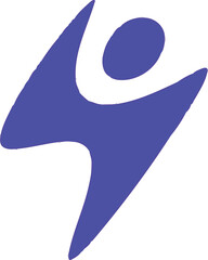 Abstract purple figure icon with arms raised symbolizing success, freedom, and achievement