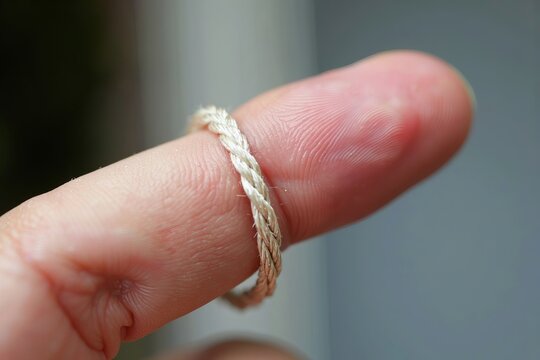 Macro shot of a finger with a nostalgic string tied around it