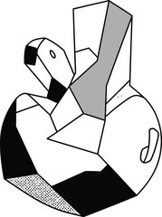 Geometric Apple: A unique, modern art interpretation of a classic fruit, the apple, with geometric shapes. Featuring a contemporary illustration style.