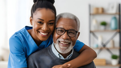 Fototapeta premium Caring Nurse Embraces Elderly Man with Warm Smile.