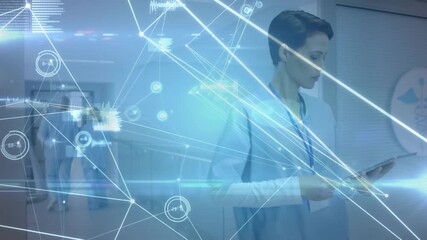 Animation of network of connections and data processing over diverse doctors in hospital - Powered by Adobe