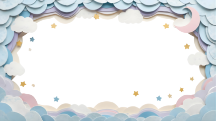 white clouds on blue sky paper layer frame