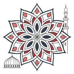 Intricate islamic pattern with mosque silhouettes