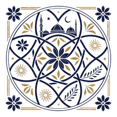 Intricate islamic pattern with mosque illustration