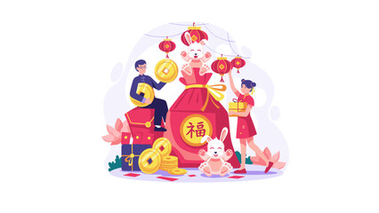 Obraz premium Festive Joy, Cultural Traditions, Vibrant Atmosphere, Family Gathering, Illustrative Art