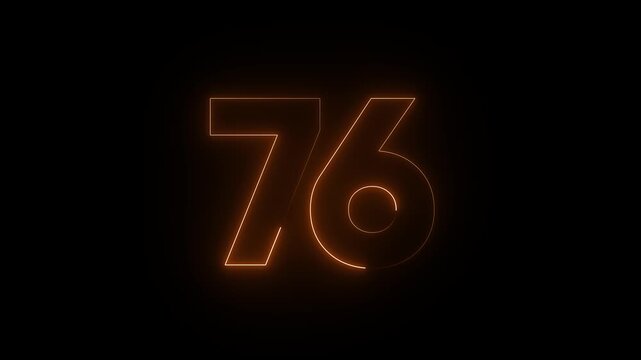 Glowing orange neon number 76 on black background