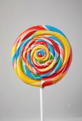 Swirl of colorful lollipop on white stick, sweet and tasty treat,  yum,  sweet tooth