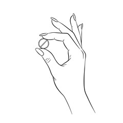 Icon of a beautiful female hand holding a medicine pill, representing health and wellness concepts
