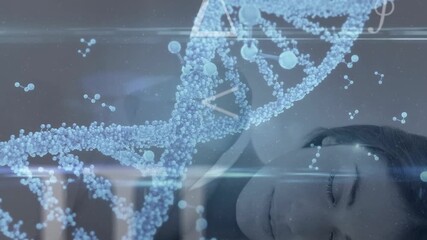 Binary coding and dna structure spinning against male surgeon wearing vr headset - Powered by Adobe