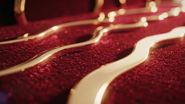 Close up of shiny silverware on textured red surface