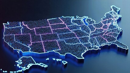 Futuristic Infographic: 3D Rendering of USA Map with Neon Borders