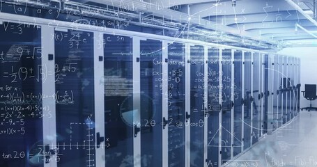 Animation of digital data processing over server room - Powered by Adobe