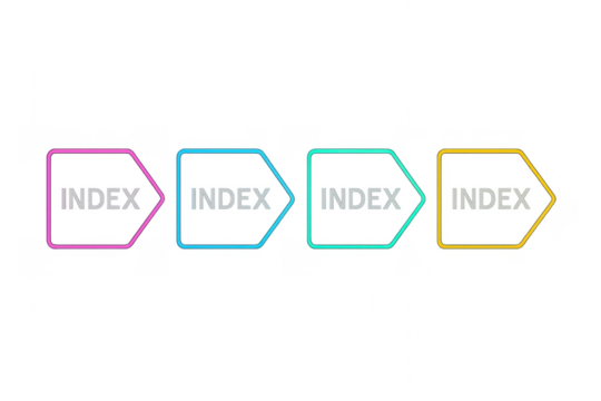 Colorful index arrow chart showing a process flow - Powered by Adobe