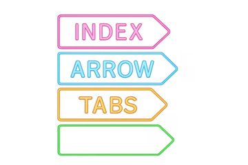 Glowing neon index arrow tabs with transparent background