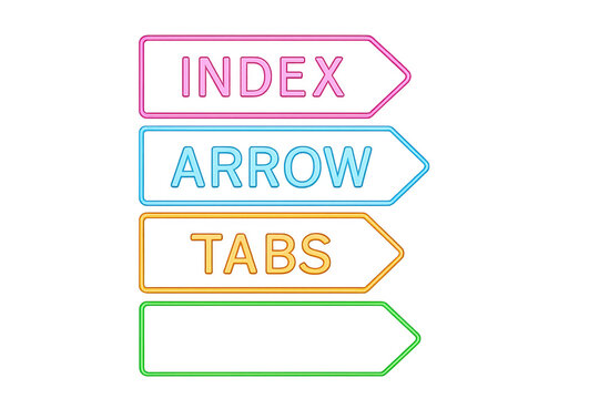 Glowing neon index arrow tabs with transparent background