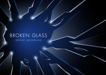 Broken glass on black background with light reflections. Abstract Background.