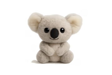 Cute koala bear plush toy sitting, transparent background