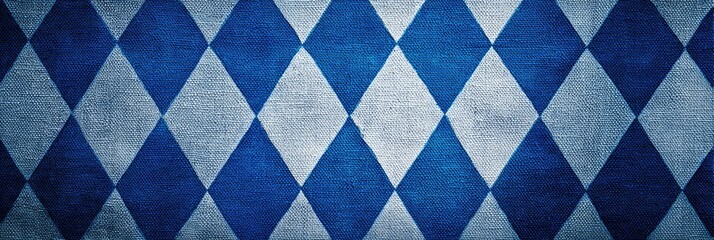 Vintage blue and white diamond harlequin pattern with textured, grunge effect