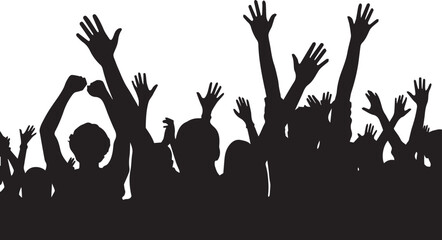 Enthusiastic crowd raising hands
