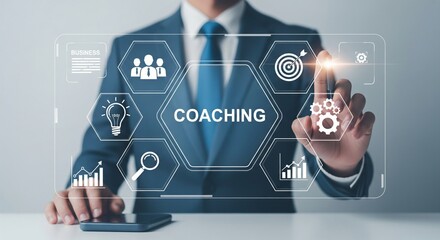 Coaching and Mentoring Concept with Business Growth Icons