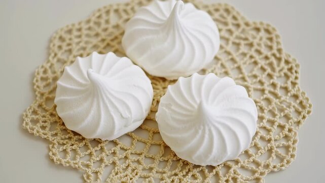Three White Meringues on Doily