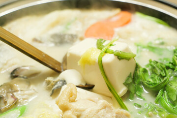 Japanese hot pot, a warm dish perfect for winter where meat, vegetables, seafood, and various other ingredients are simmered together,nabe