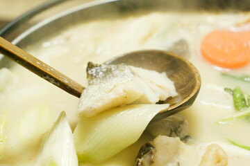 Japanese hot pot, a warm dish perfect for winter where meat, vegetables, seafood, and various other ingredients are simmered together,nabe