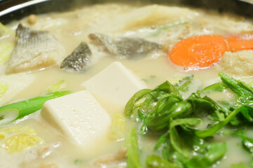 Japanese hot pot, a warm dish perfect for winter where meat, vegetables, seafood, and various other ingredients are simmered together,nabe