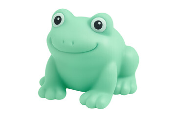 Fototapeta premium Cute green frog toy smiling on transparent background