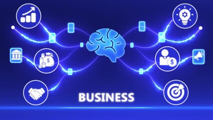 Global Business Concept with Digital Technology Network and Corporate Success Icons Animation