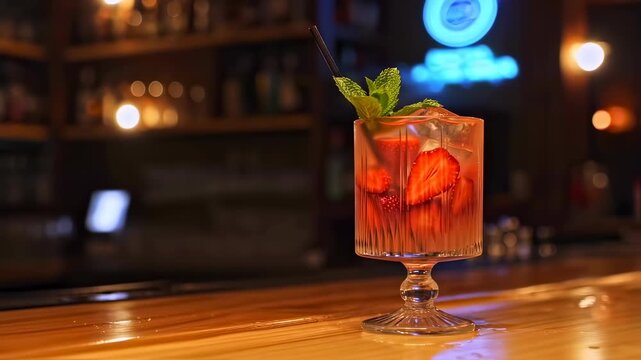Strawberry Daiquiri on Polished Bar