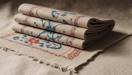 Stacked Decorative Fabric Rolls with Floral Patterns on Display.