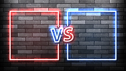 Vector VS neon frames isolated on wall background.
