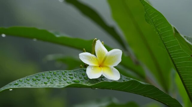 Vanilla Flower on Dewy Leaf