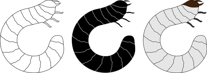 outline silhouette grub icon set