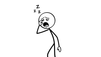 Obraz premium Tired stick figure person yawning with 'ZzZ' symbols indicating sleepiness in a bright studio.