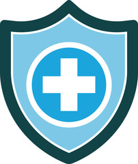 Fototapeta premium Blue shield with white cross and light blue oval emblem medical healthcare