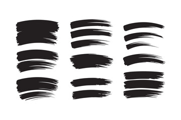 Black paint brush stroke set, grunge texture abstract ink brush lines, vector illustration