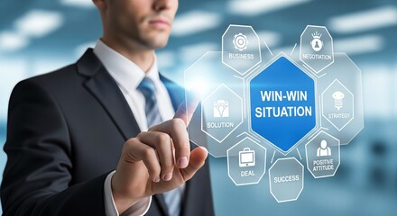 Win-Win Business Strategy Concept with Negotiation and Solution Icons