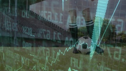 Soccer player on field with financial graph animation overlaying scene - Powered by Adobe