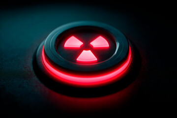 Conceptual nuclear crisis indicator at extreme red level as global catastrophe metaphor.