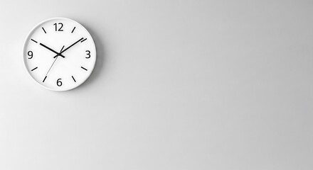 A wall clock with large empty wall negative space