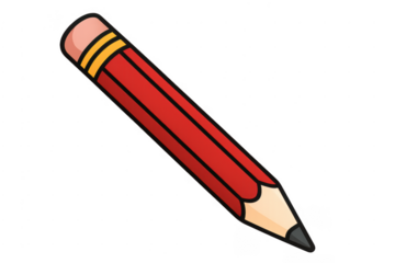 Red drawing pencil with eraser and graphite tip