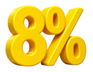  Close-Up Yellow 3D Percentage Sign Transparent Background.