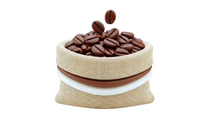 Bag of coffee beans with beans falling